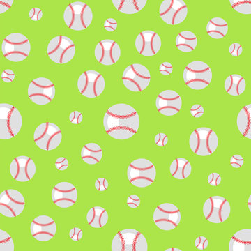 Baseball Seamless Pattern. Sport Background. Balls Isolated on Green Background.