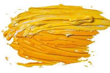 Artists oil paints, yellow color. Abstract colored splashes and stains