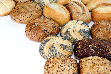 different kinds of buns on a white background