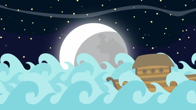 Noah's Ark Sailing in the Sea on a on a Starry Night Background