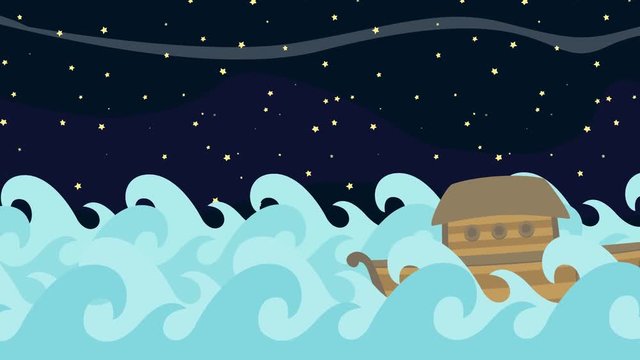 Noah's Ark Sailing in the Sea on a on a Starry Night Background