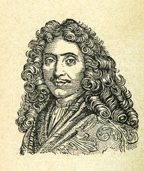 Vintage sepia retro drawing image portrait of famous french actor, poet and of the greatest writers Moliere.