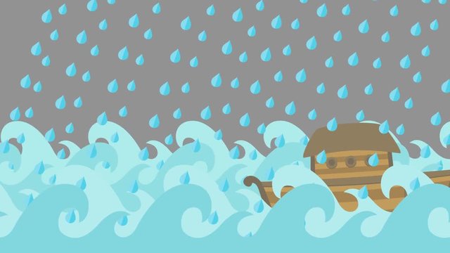 Noah's Ark Sailing in the Sea Under Rain on a Gray Sky
