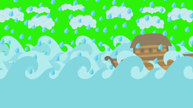 Noah's Ark Sailing in the Sea With Cloudy Sky on a Green Screen