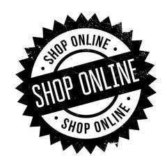 Shop Online rubber stamp. Grunge design with dust scratches. Effects can be easily removed for a clean, crisp look. Color is easily changed.