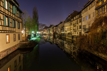 Fototapeta na wymiar The Petite France district of Strasbourg, France on a winter night.
