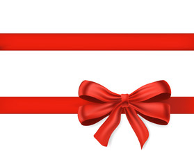 red bow knot on white with horizontal ribbon. decorative design element for congratulations greetings. vector