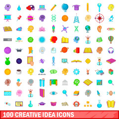 100 creative idea icons set, cartoon style