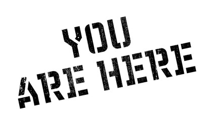 You Are Here rubber stamp. Grunge design with dust scratches. Effects can be easily removed for a clean, crisp look. Color is easily changed.