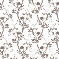Seamless floral pattern. Stems of flowers and leaves ornamental.