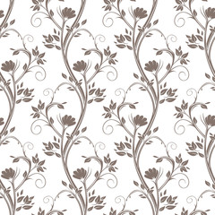 Seamless floral pattern. Stems of flowers and leaves ornamental.