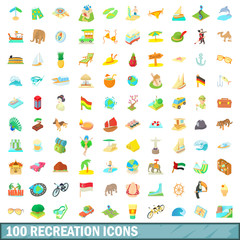 Fototapeta na wymiar 100 recreation icons set, cartoon style
