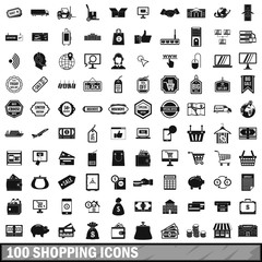 100 shopping icons set in simple style