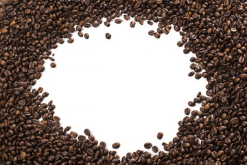Frame of coffee beans, white background