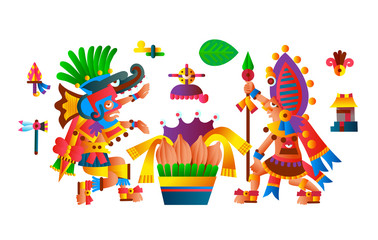 Vector illustration flat style aztec maya element collection for chocolate package design.
