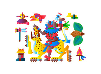 Vector illustration flat style aztec maya element collection for chocolate package design.