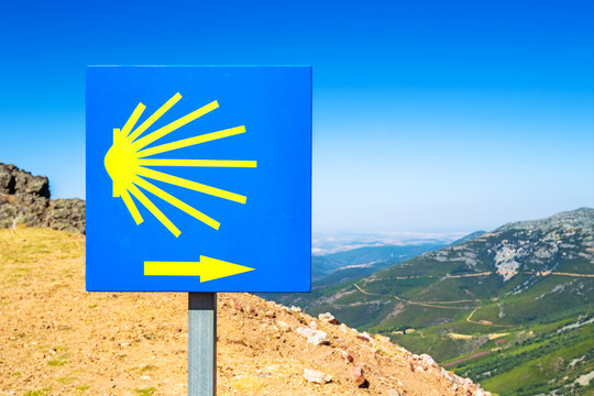 The way of Saint James sign near La Pena de Francia, Salamanca. Spain.