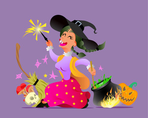 halloween poster with funny witch
