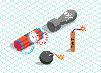 Vector illustration isometric bomb icon collection.