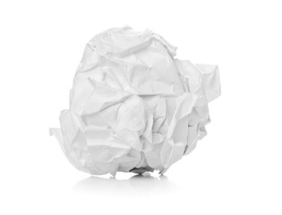 Crumbled white paper ball on white background