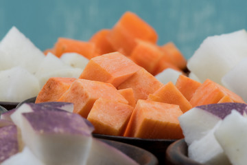 Cubes of Sweet Potatoes and Turnips