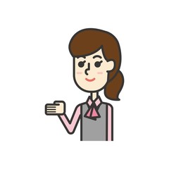 案内する制服姿の女性社員