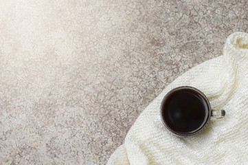 Coffee cup in the morning with old brick background