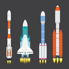 Vector technology ship rocket cartoon design for startup innovation product and cosmos fantasy space launch graphic exploration.