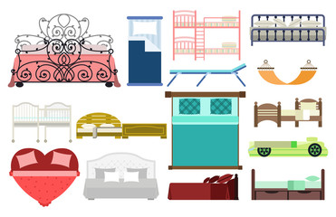 Exclusive sleeping furniture design bedroom with aerial view bed and interior room comfortable home relaxation apartment decor vector illustration.