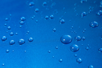Abstract blur closeup water drops on blue background