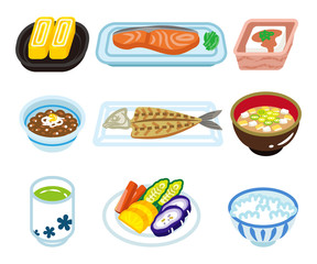 朝食セット　和食　白バック - Isolated food set for Japanese breakfast