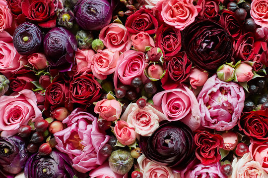 pink and red wedding flowers. floral background © Shcherbakova