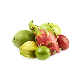 Pile of tropical fruits isolated