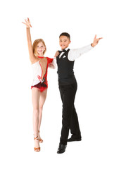 Cute dancing children on white background