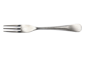 Silver fork on white background.Stainless steel fork isolated.Fork fruit isolated