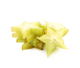 Fototapeta premium Pile of sliced carambola fruits isolated