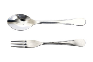 fork and spoon isolated on white background.Stainless fork and spoon isolated