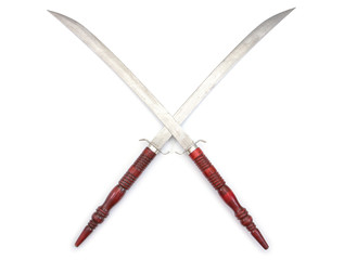 Thai swords isolated on  white background.Thai swords isolated.Two Thai swords isolated