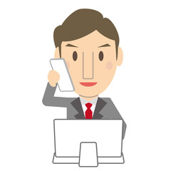 かわいいミドル世代ビジネスマン　グレーのスーツ　パソコン