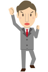 かわいいミドル世代ビジネスマン　グレーのスーツ　ガッツポーズ