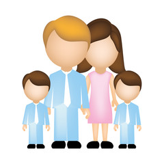 color silhouette faceless with dad mom and two male sons in formal clothes vector illustration