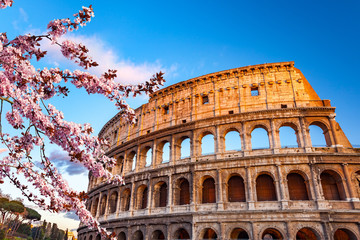 Colosseum at spring sunset in Rome, Italy