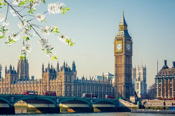 Zelfklevend Fotobehang Big Ben and westminster bridge in London at spring © sborisov