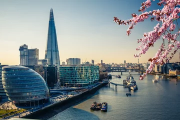 Fototapete London Luftbild auf Themse und London City im Frühjahr