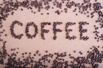 inscription of coffee with coffee beans
