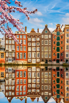 Traditional old buildings in Amsterdam spring, the Netherlands