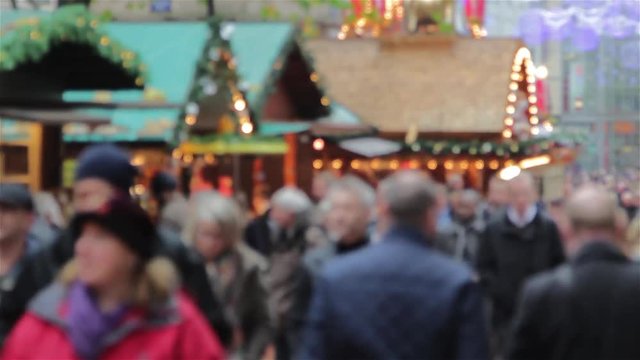 Large Anonymous Crowd Busy German Christmas Market Stalls Xmas Lights