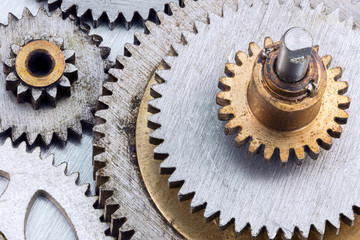 weathered dirty industrial metal cogwheels macro