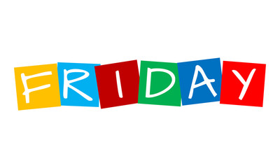 friday, text in colorful rotated squares