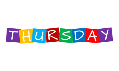 thursday, text in colorful rotated squares